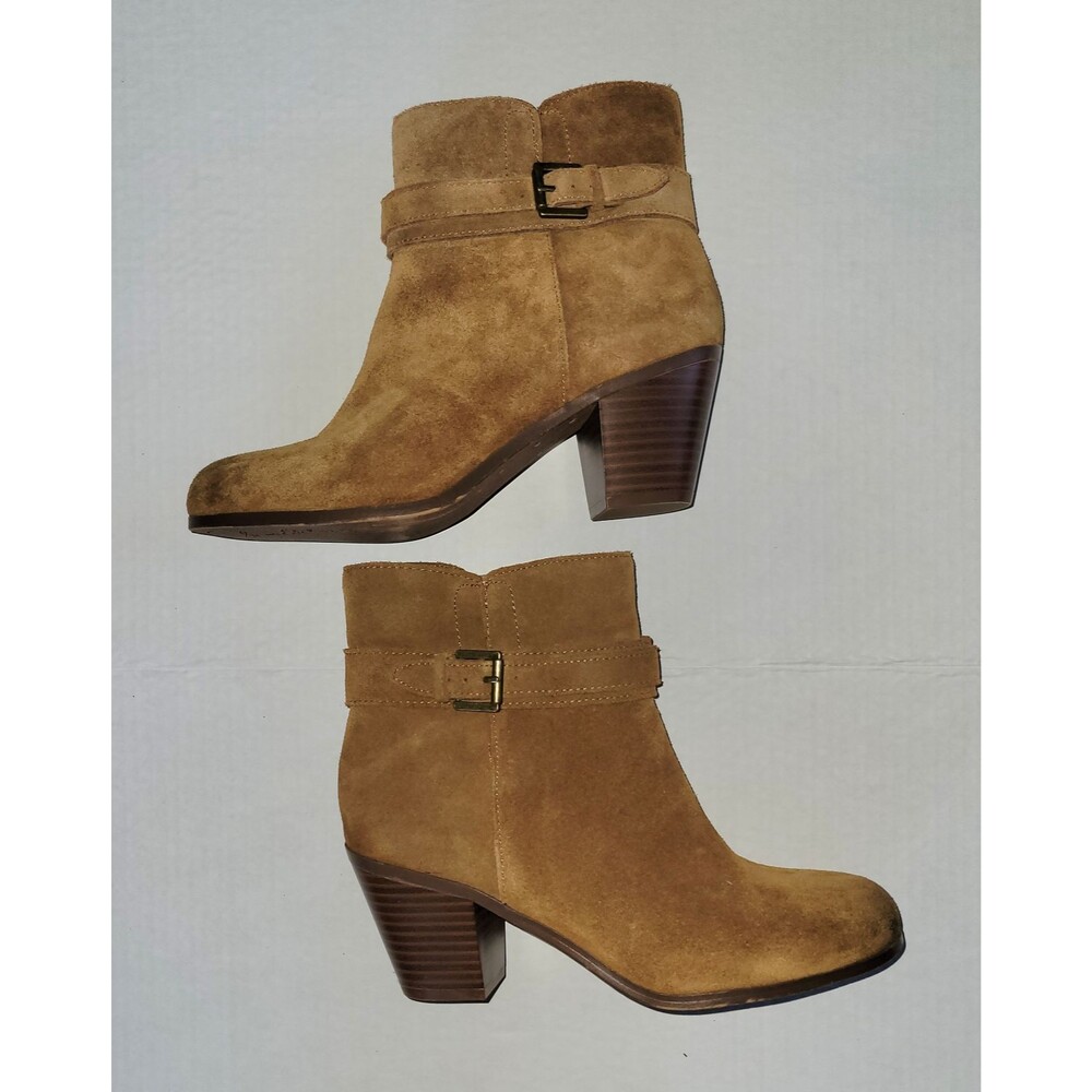 Sam Edelman Lynne Ankle Boots Size 8 Chestnut Suede Side Zip Buckle Booties